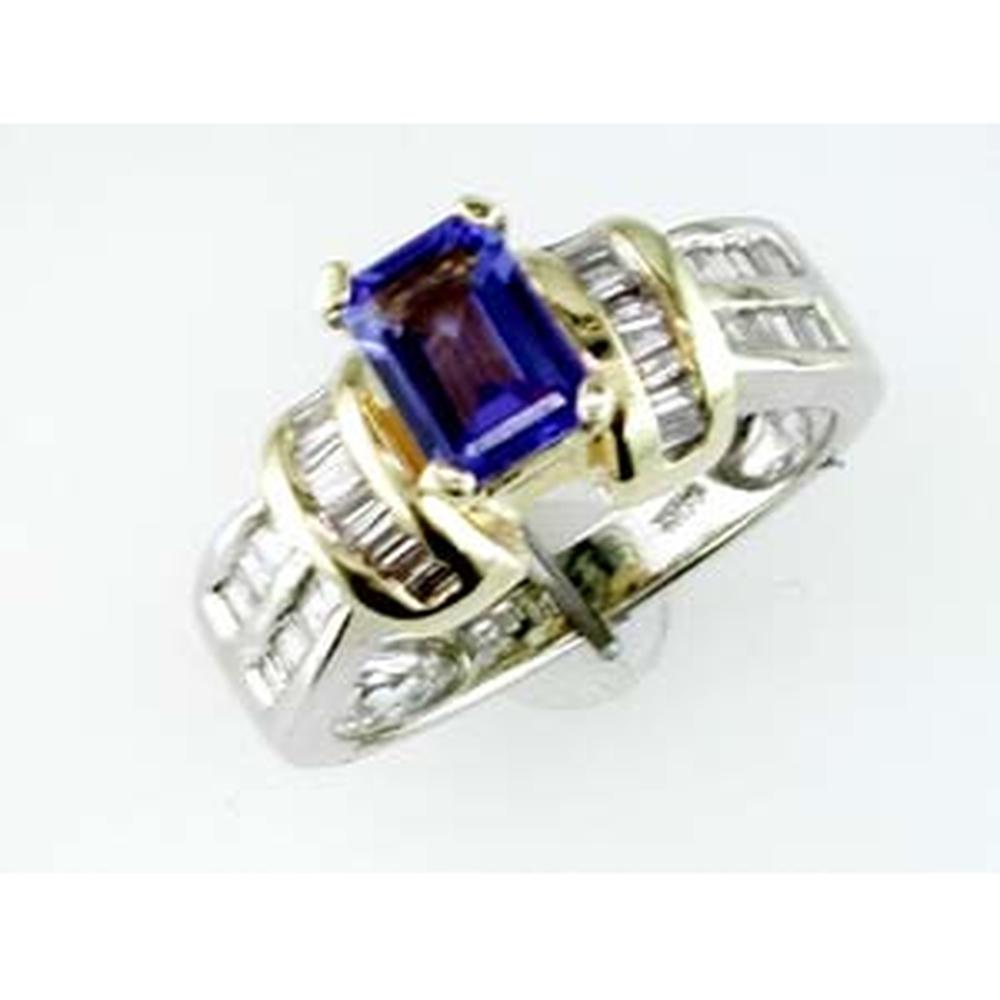 Royal 14K White Gold Tanzanite & Diamond Ring - 1.00 Carat Tanzanite, 0.50 Carat Baguette Diamonds
