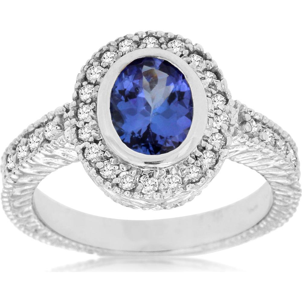 Royal 14K White Gold Tanzanite & Diamond Ring - 1.25 Carat Tanzanite & 0.32 Carat Diamond Total Weight