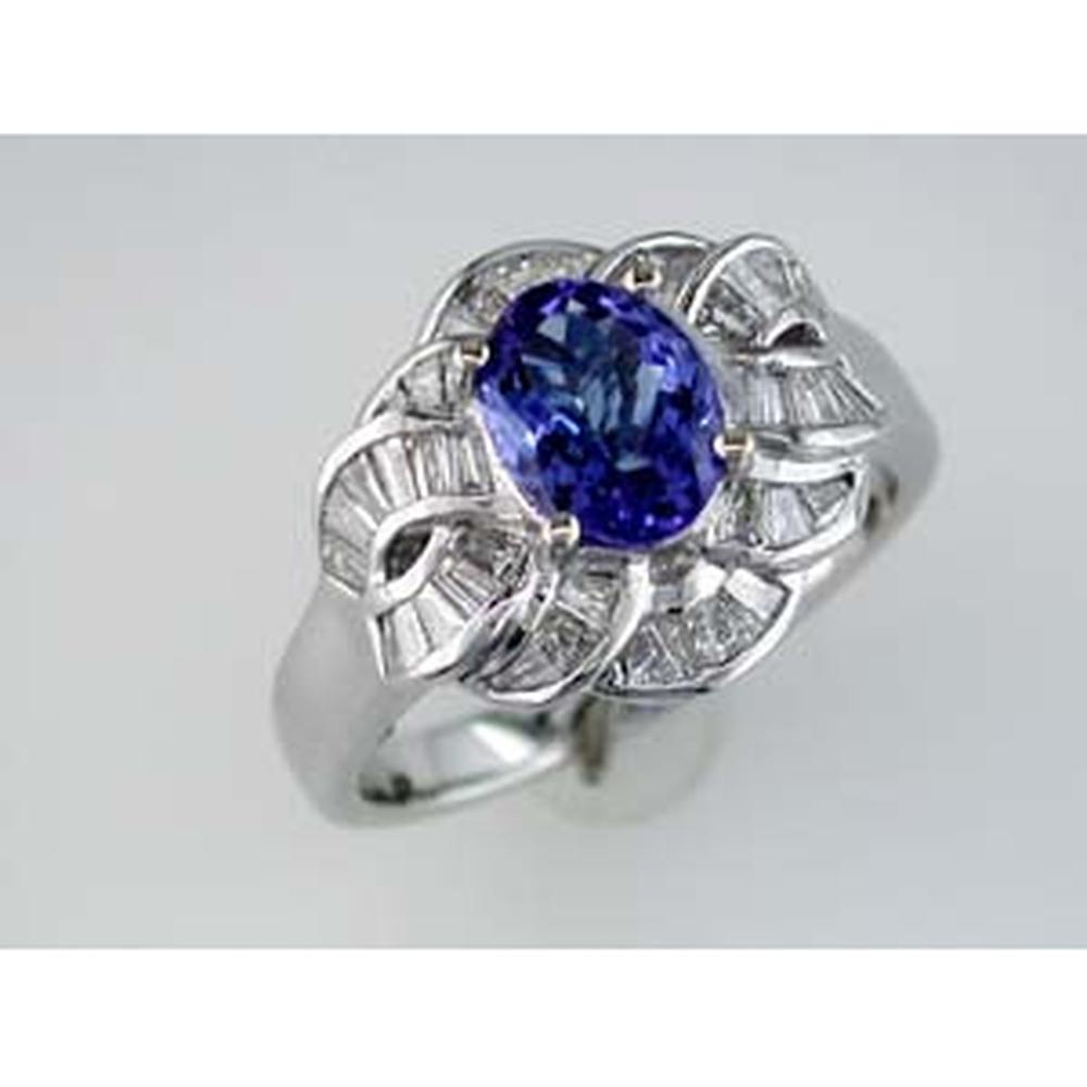 Royal 14K White Gold Tanzanite & Diamond Ring - 1.30 Carat Oval Tanzanite, 0.80 Carat Total Diamond Weight