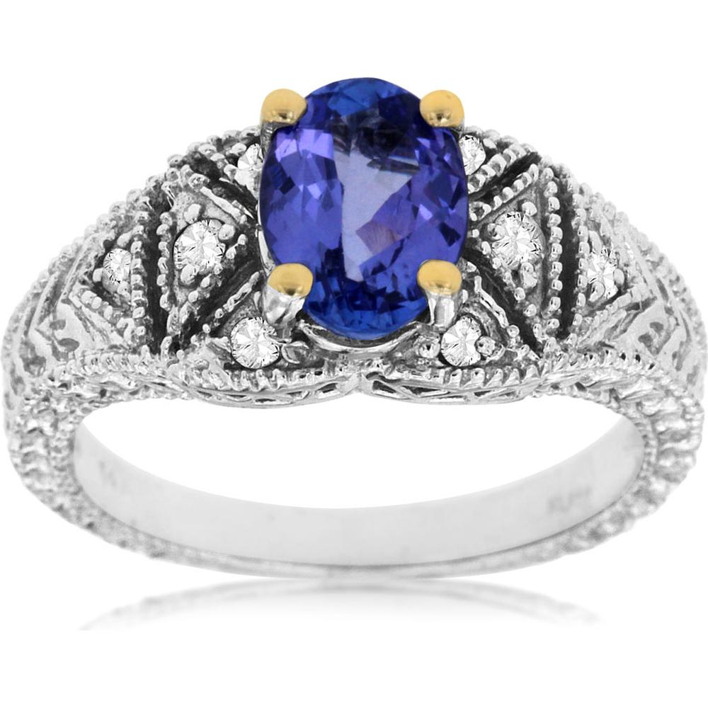Royal 14K White Gold Tanzanite & Diamond Ring - 1.30 Carat Tanzanite, 0.14 Carat Diamond