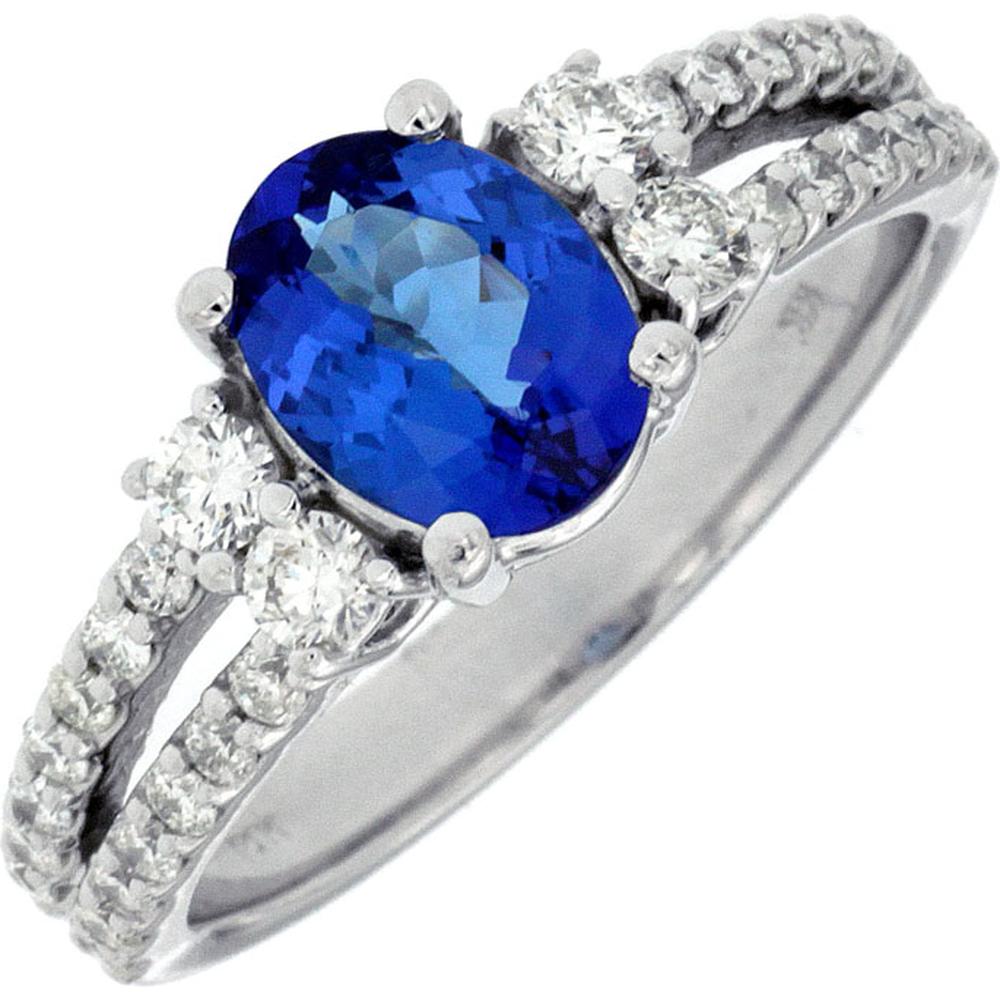 Royal 14K White Gold Tanzanite and Diamond Ring - 1.30 Carat Tanzanite, 0.65 Carat Total Diamond Weight
