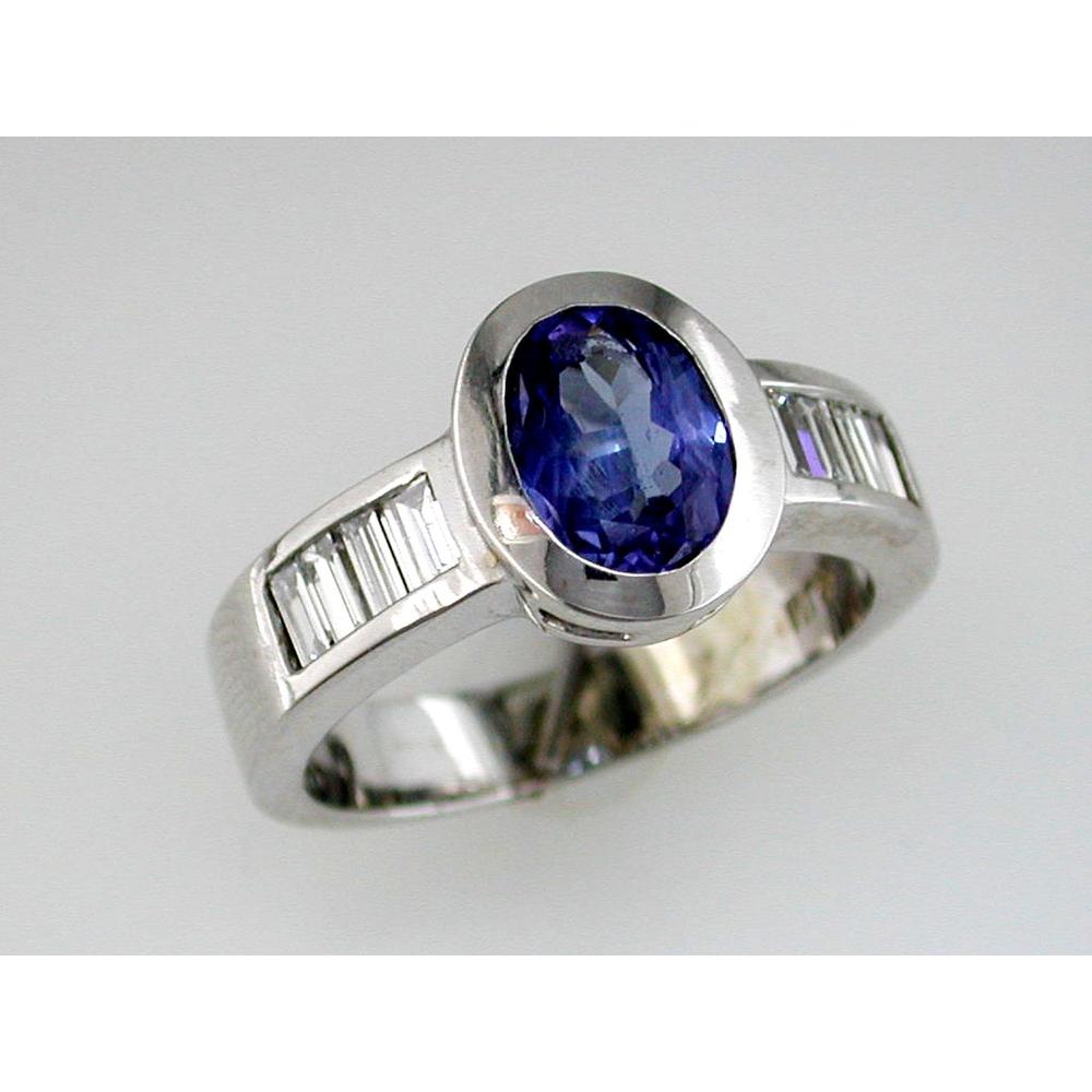 Royal 14K White Gold Tanzanite & Diamond Ring - 1.30 Carat Tanzanite, Baguette Diamonds