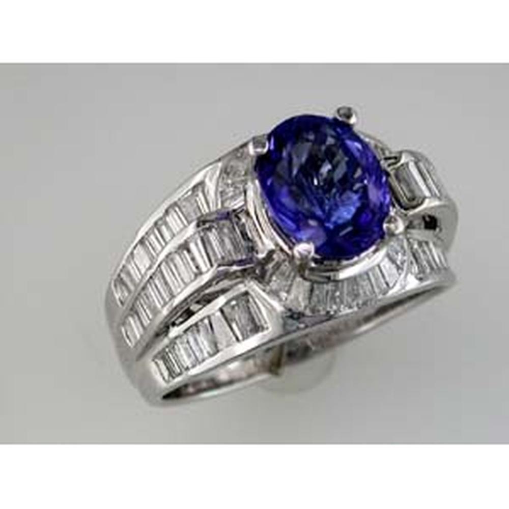 Royal 14K White Gold Tanzanite & Diamond Ring - 2.10 Carat Tanzanite, 1.47 Carat Diamond Total Weight