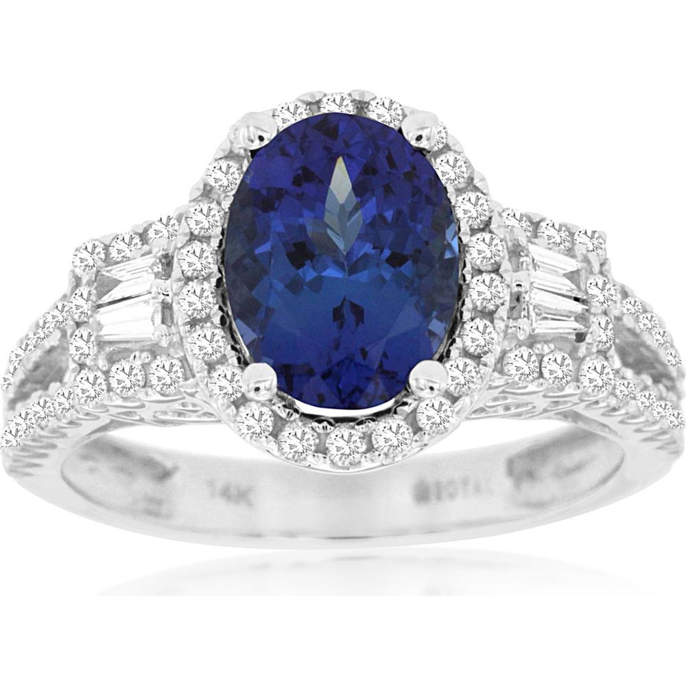 Royal 14K White Gold Tanzanite & Diamond Ring - 2.58 Carats Total Carat Weight