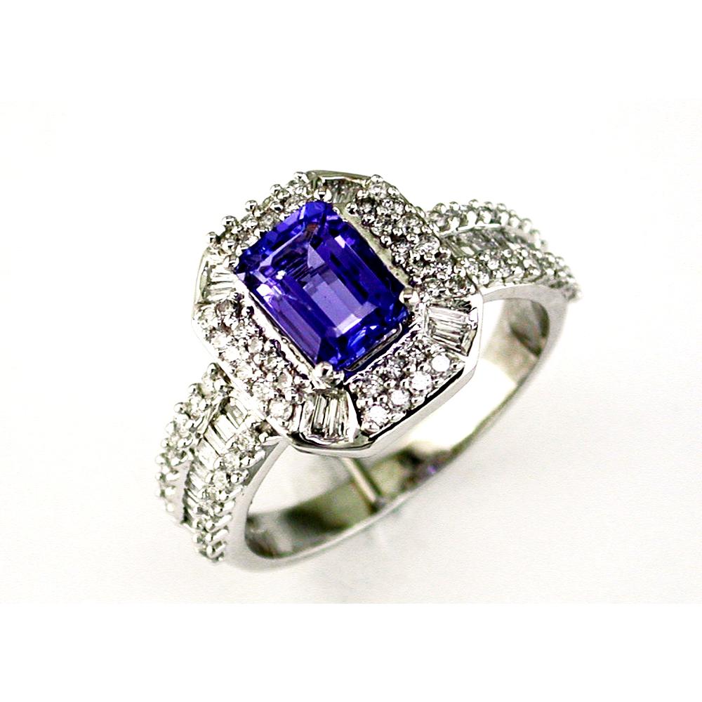 Royal 14K White Gold Tanzanite and Diamond Ring - Elegant Emerald Cut Design