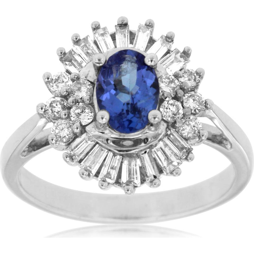 Royal 14K White Gold Tanzanite & Diamond Ring - Elegant Oval-Cut Design
