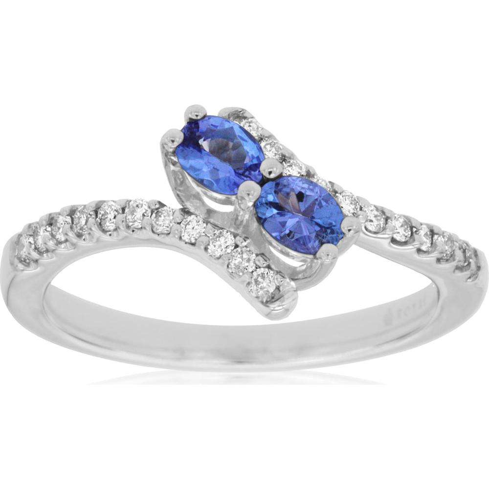 Royal 14K White Gold Tanzanite & Diamond Ring - Elegant Oval Cut Gemstone Jewelry