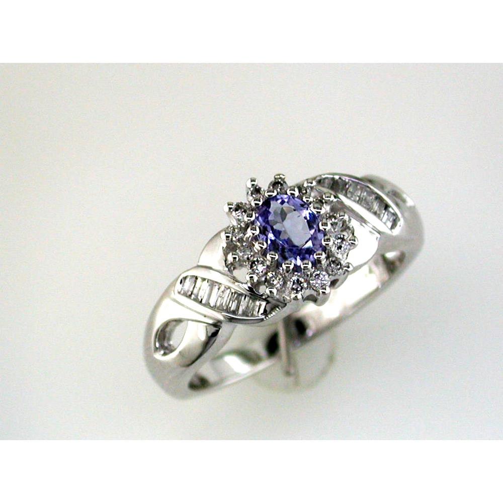 Royal 14K White Gold Tanzanite & Diamond Ring - Elegant Oval Cut with Baguette Diamonds