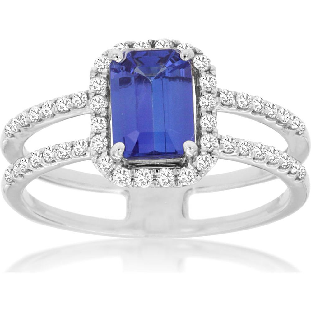 Royal 14K White Gold Tanzanite & Diamond Ring - Exquisite Emerald Cut Beauty