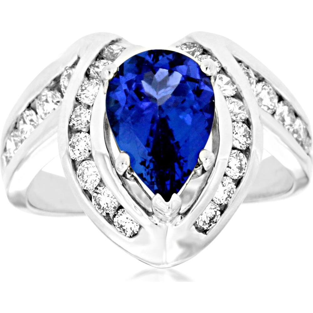 Royal 14K White Gold Tanzanite & Diamond Ring - Exquisite Pear-Shaped Elegance