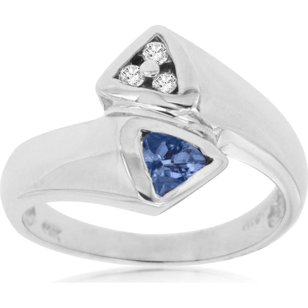 Royal 14K White Gold Tanzanite & Diamond Ring - Exquisite Trillion-Cut Design