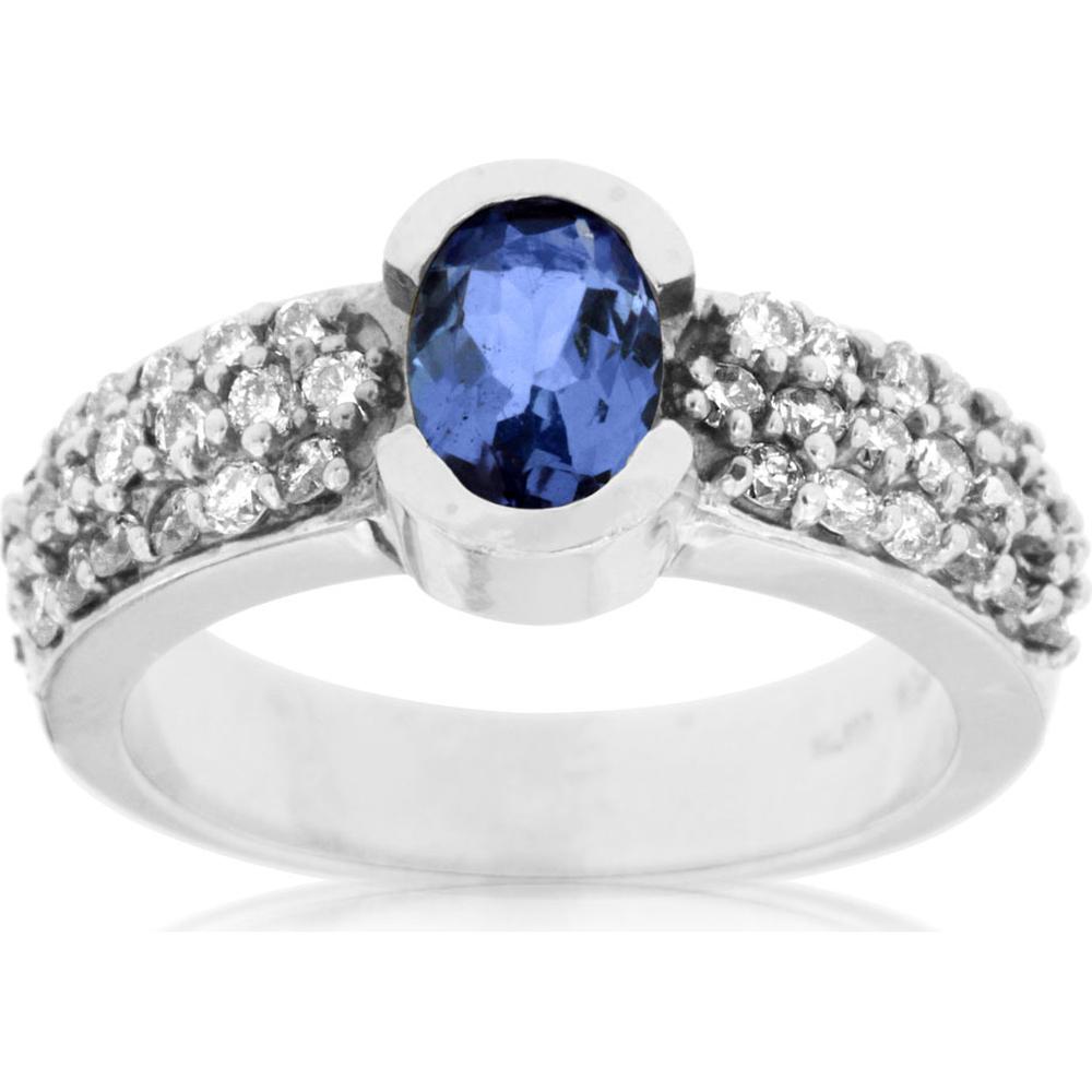 Royal 14K White Gold Tanzanite & Diamond Ring - Timeless Elegance and Sophistication