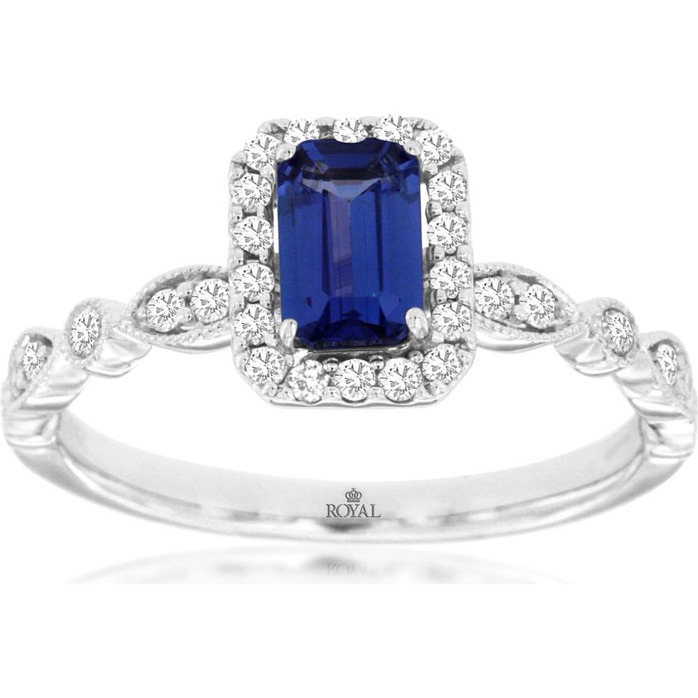 Royal 14K White Gold Tanzanite & Diamond Ring with Emerald Cut Tanzanite - 0.64 Carats Tanzanite, 0.26 Carats Total Diamond Weight