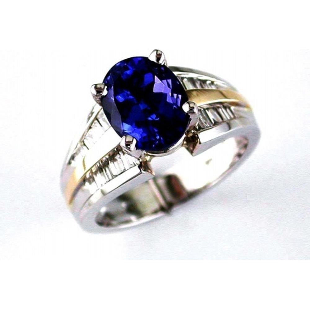 Royal 14K White Gold Tanzanite & Diamond Ring with Oval-Shaped Tanzanite - 3.00 Carats Tanzanite, 0.50 Carats Total Diamond Weight
