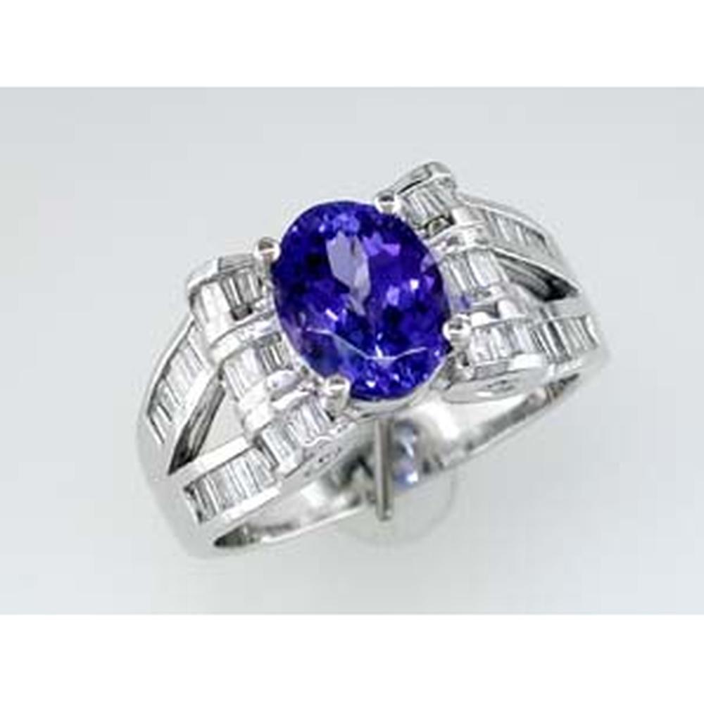 Royal 14K White Gold Tanzanite & Diamond Ring with Oval Tanzanite - 2.10 Carats Tanzanite, 0.85 Carats Diamond Total Weight