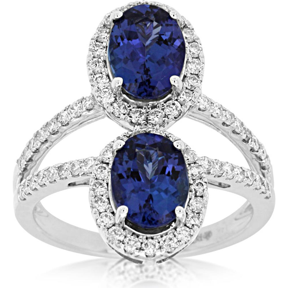 Royal 14K White Gold Tanzanite & Diamond Ring with Oval Tanzanite - 3.26 Carats Total Gem Weight