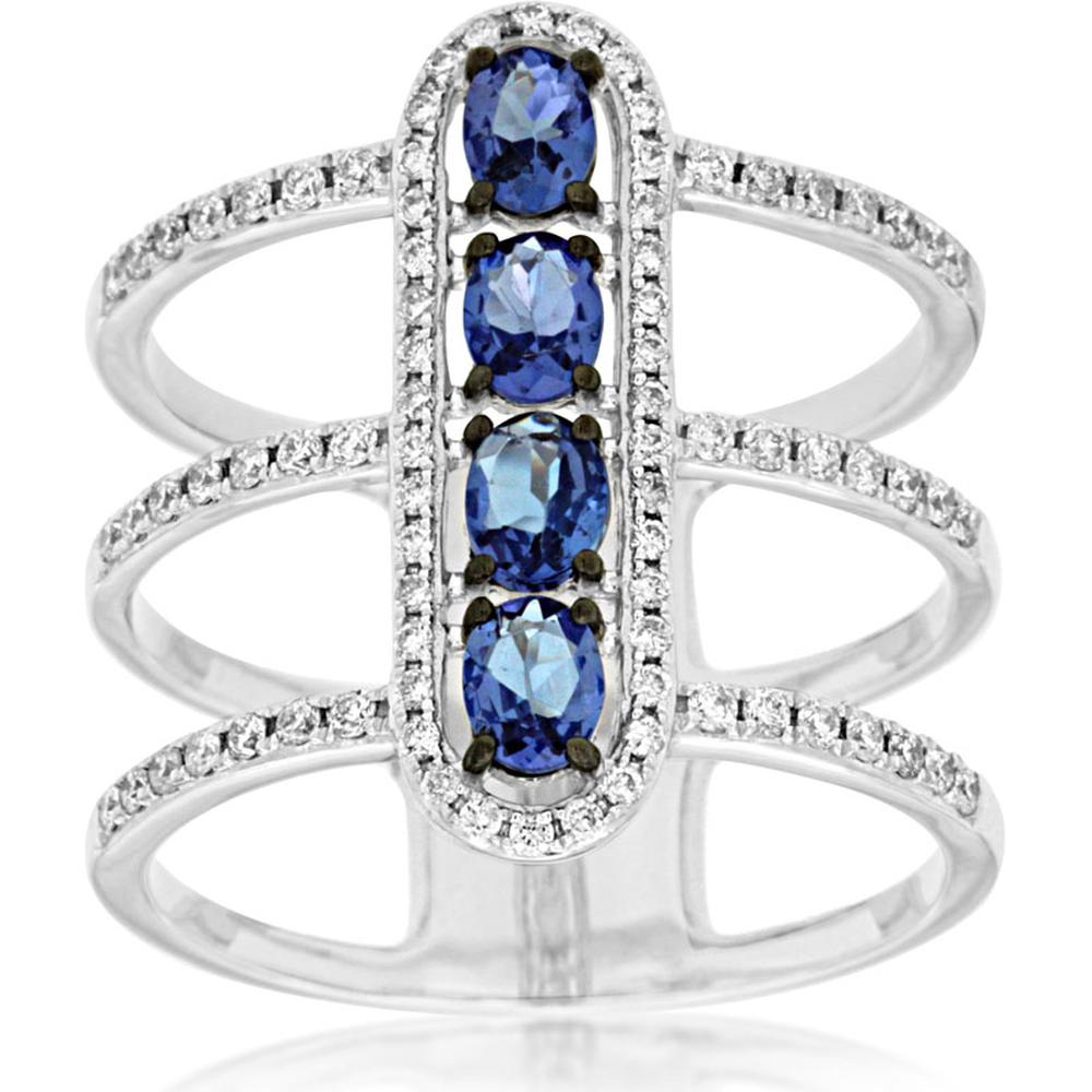 Royal 14K White Gold Tanzanite & Diamond Ring with Oval Tanzanite Stones - 1.97 Carats Total Gem Weight