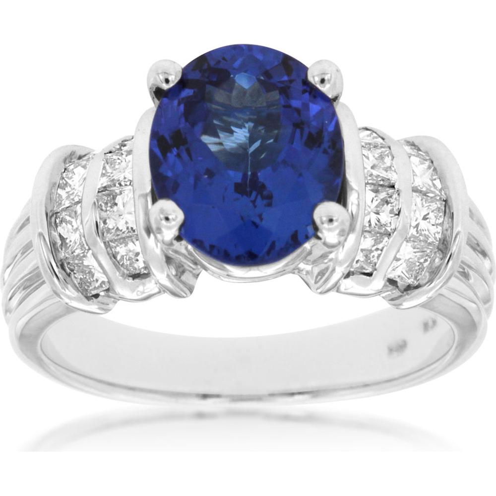 Royal 14K White Gold Tanzanite & Diamond Ring with Princess Cut Diamonds - 2.85 Carats Total Gem Weight