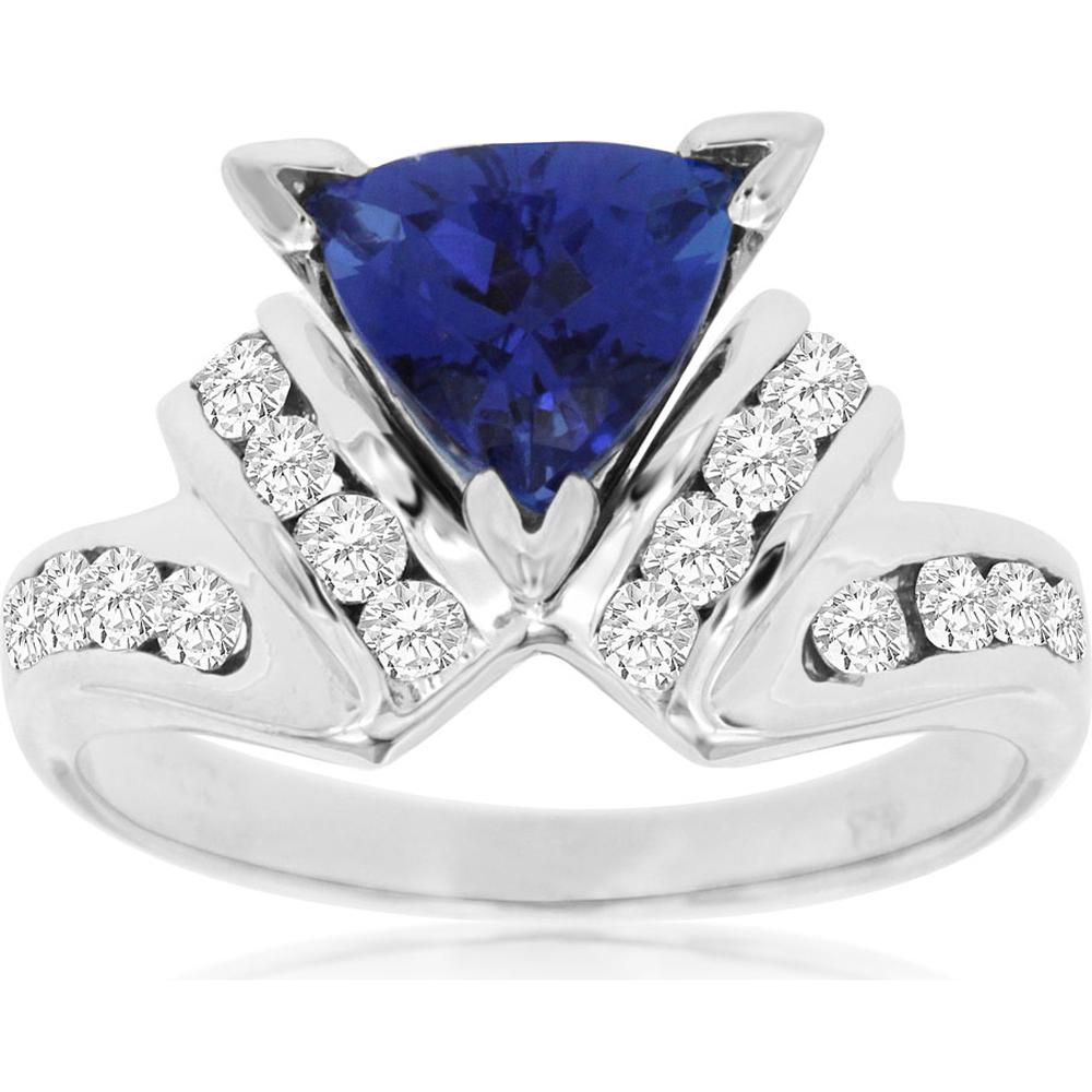 Royal 14K White Gold Tanzanite & Diamond Ring with Trillion Cut Tanzanite and Round Diamonds - 2.15 Carats Total Gemstone Weight