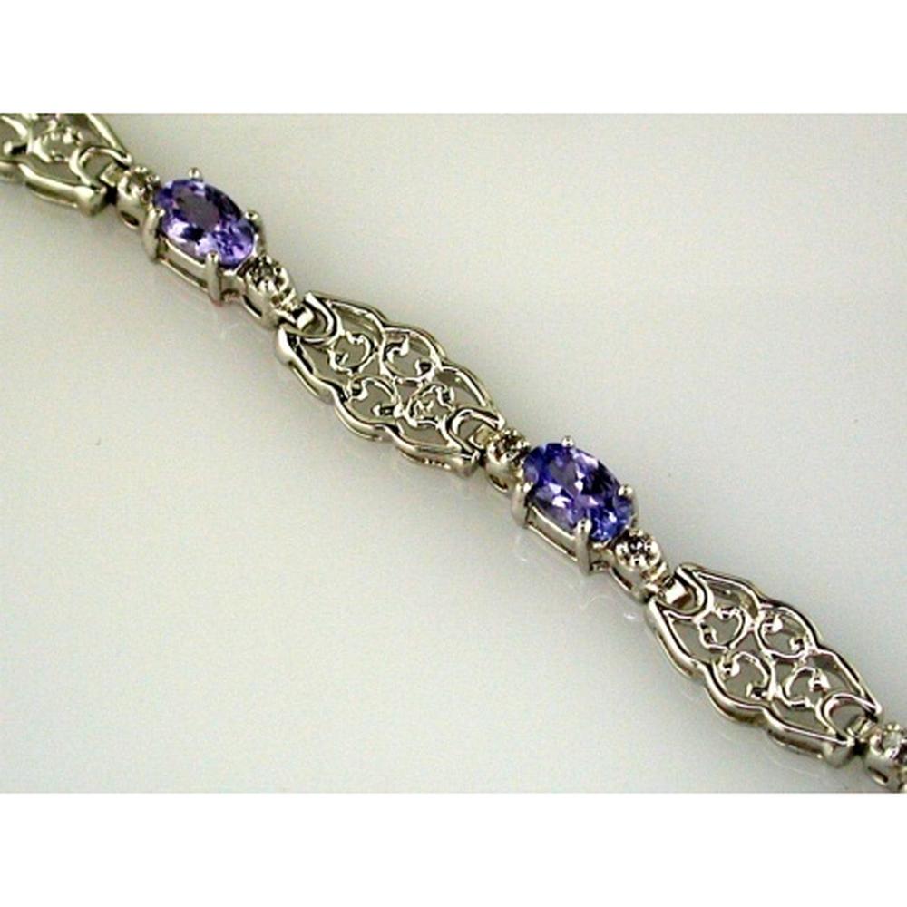 Royal 14K White Gold Tanzanite and Diamond Tennis Bracelet - 2.00 Carats Tanzanite, 0.10 Carats Diamond Total Weight
