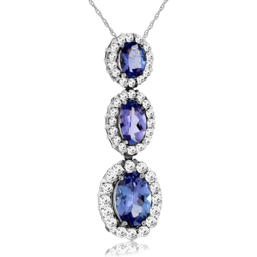 Royal 14K White Gold Tanzanite and Diamond Three-Stone Pendant