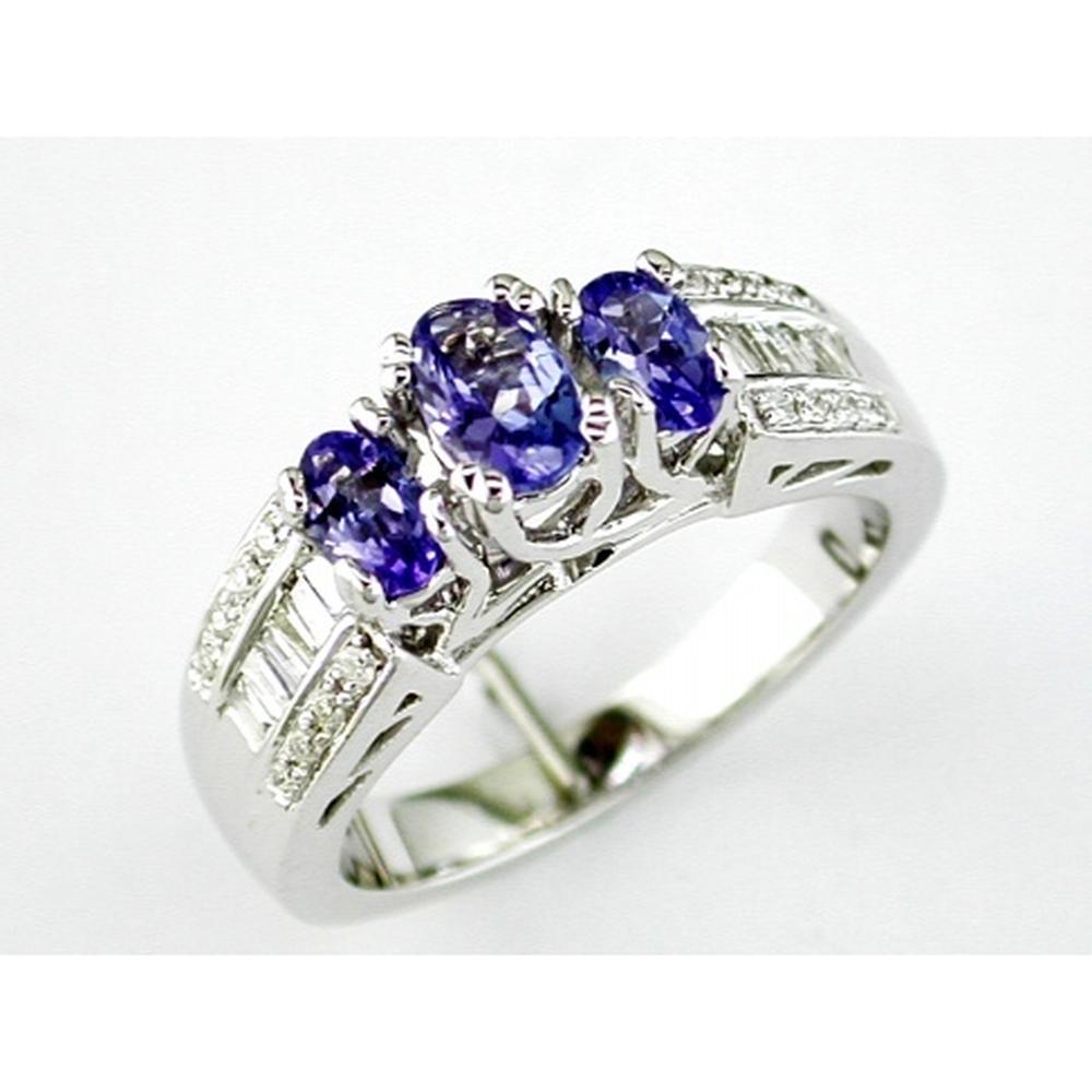 Royal 14K White Gold Tanzanite & Diamond Three Stone Ring - 1.23 Carat Total Gem Weight