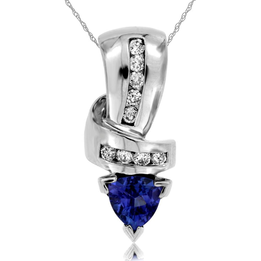 Royal 14K White Gold Tanzanite & Diamond Trillion Pendant - 0.75 Carat Tanzanite, 0.24 Carat Diamonds