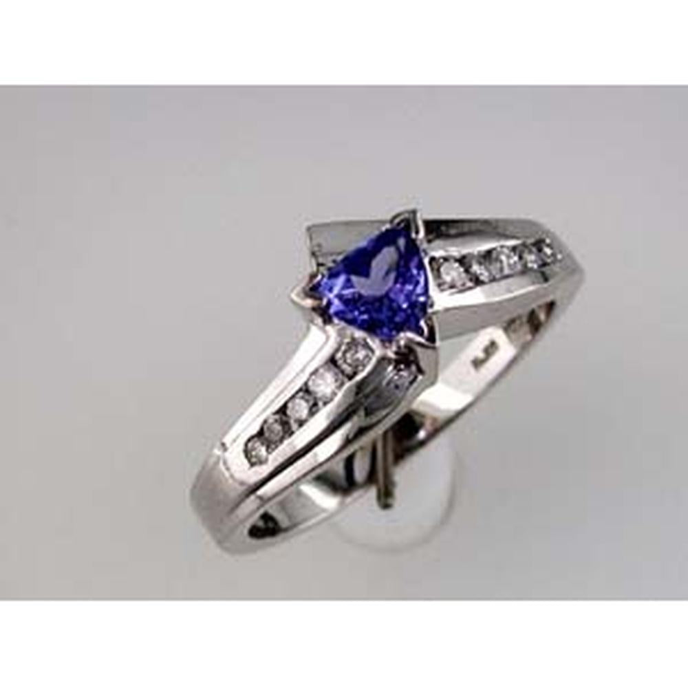 Royal 14K White Gold Tanzanite & Diamond Trillion Ring - 0.40 Carat Tanzanite, 0.17 Carat Diamond