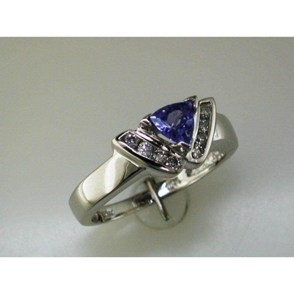 Royal 14K White Gold Tanzanite & Diamond Trillion Ring - 0.48 Carat Tanzanite, 0.15 Carat Diamonds