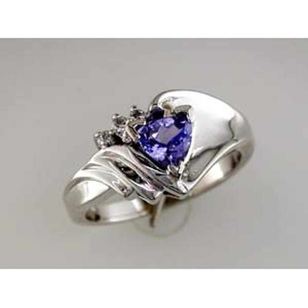 Royal 14K White Gold Tanzanite and Diamond Trillion Ring - 0.55 Carat Tanzanite, Round Diamond Accents