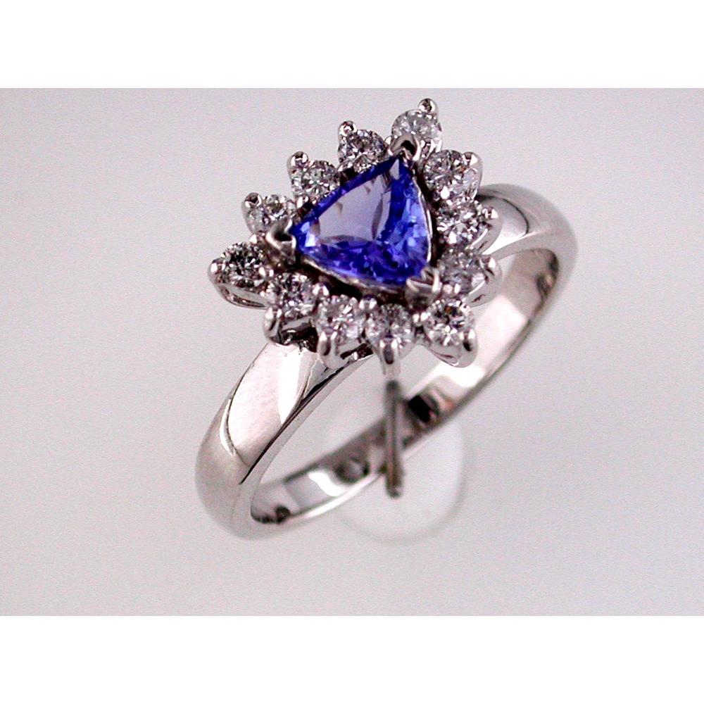 Royal 14K White Gold Tanzanite and Diamond Trillion Ring - 0.60 Carat Tanzanite, Round Diamonds