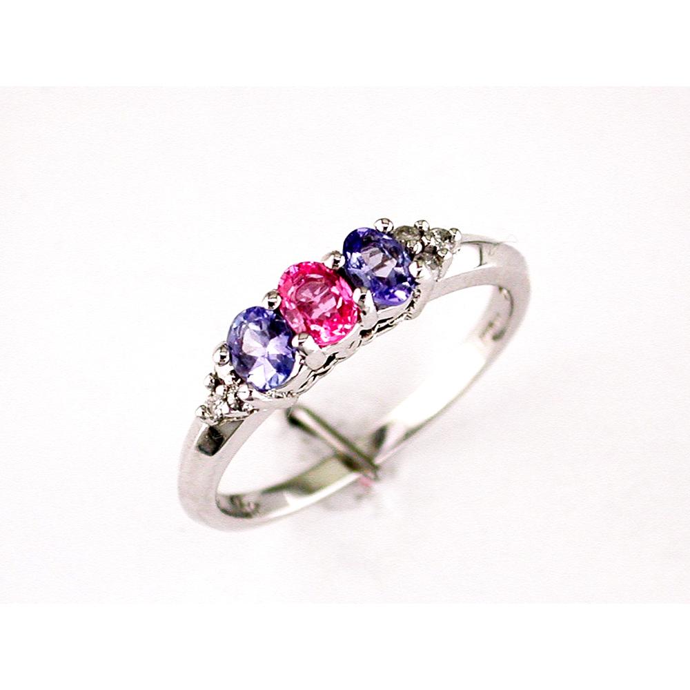 Royal 14K White Gold Tanzanite & Pink Sapphire Three Stone Ring - 0.25 Carat Pink Sapphire