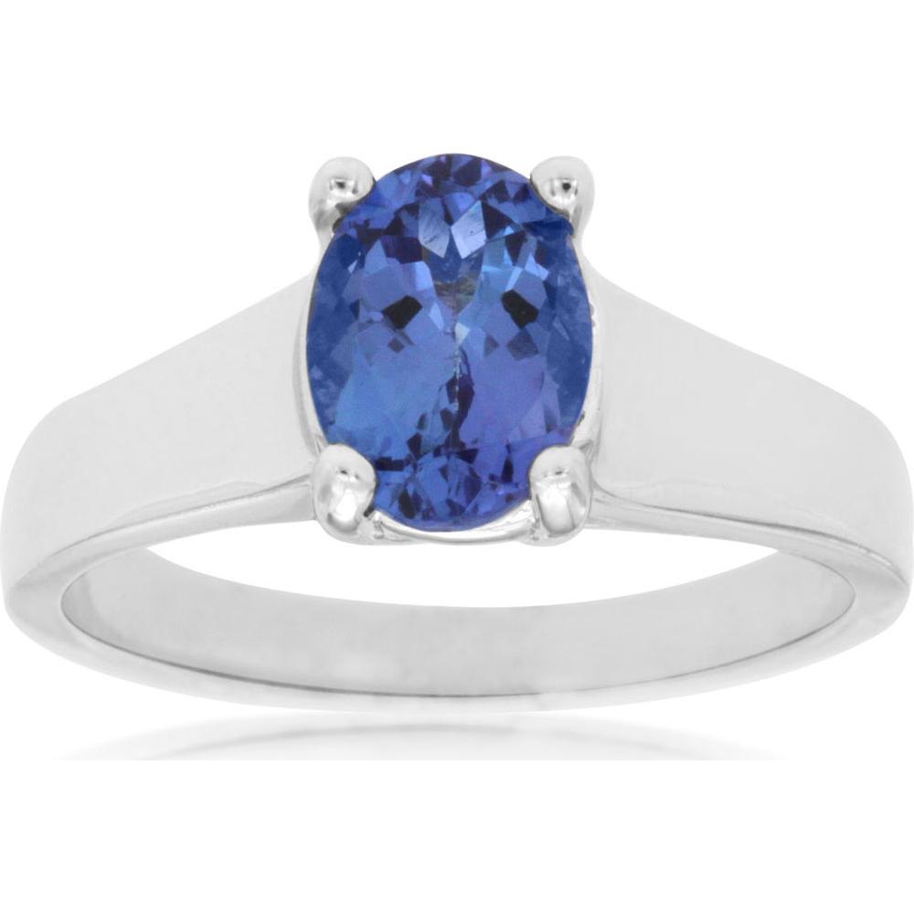 Royal 14K White Gold Tanzanite Oval Ring - 1.30 Carat Total Gem Weight