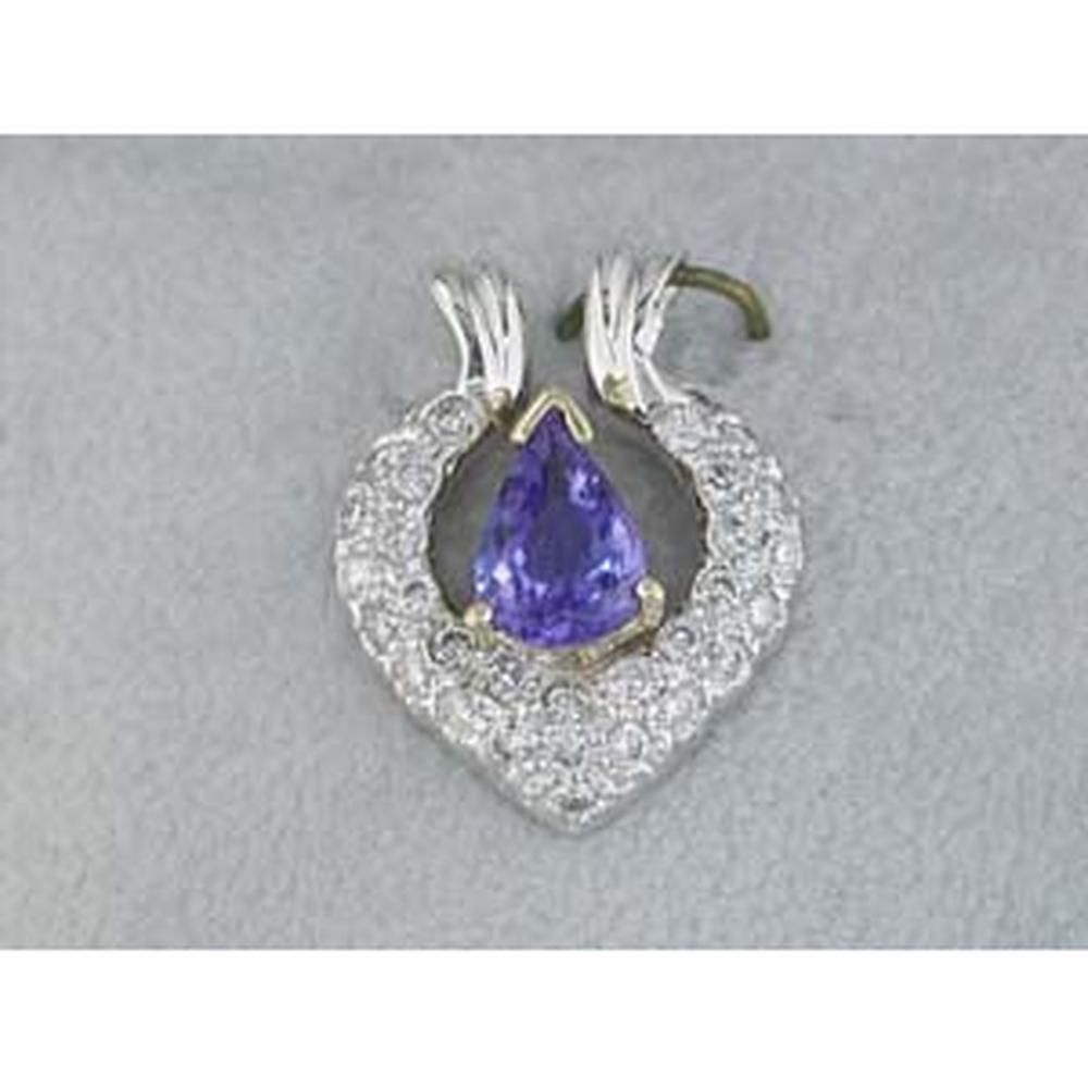Royal 14K White Gold Tanzanite Pendant with Diamond Accents - 1.10 Carat Tanzanite, 0.50 Carat Diamonds