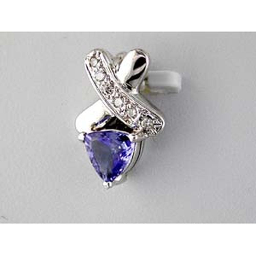 Royal 14K White Gold Tanzanite Trillion Pendant - 0.75 Carat Main Stone with Diamond Accents