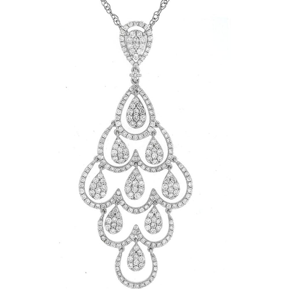 Royal 14K White Gold Teardrop Chandelier Pendant with 2.10 Carats of Round Diamonds
