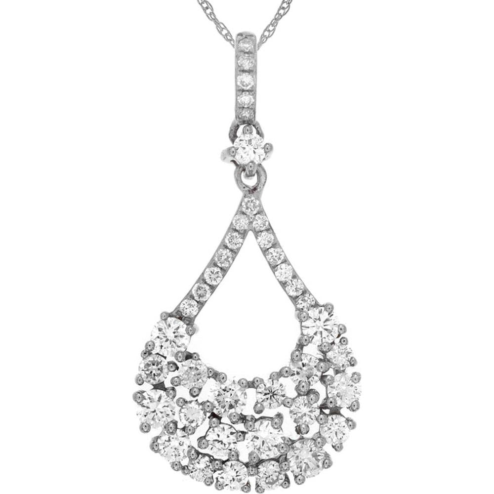 Royal 14K White Gold Teardrop Diamond Pendant with Round-Cut Diamonds - 0.71 Carat Total Diamond Weight