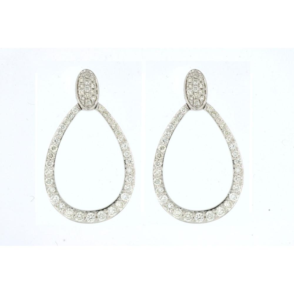 Royal 14K White Gold Teardrop Earrings with Pave-Set Round Diamonds - 0.97 Carats Total Diamond Weight