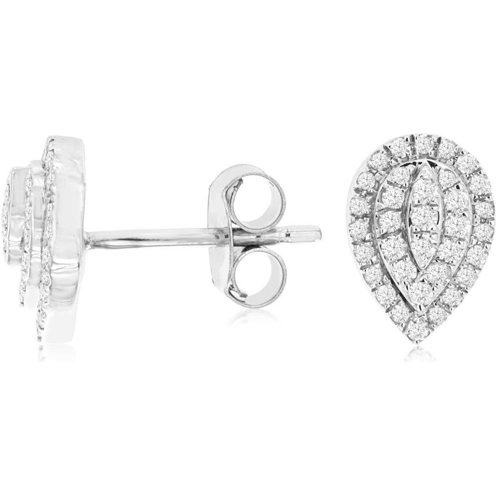 Royal 14K White Gold Teardrop Halo Diamond Earrings with Pave Set Diamonds - 0.35 Carats Total Diamond Weight