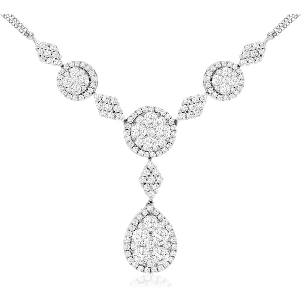 Royal 14K White Gold Teardrop Pendant Necklace with Round Diamonds - 2.90 Carats Total Diamond Weight