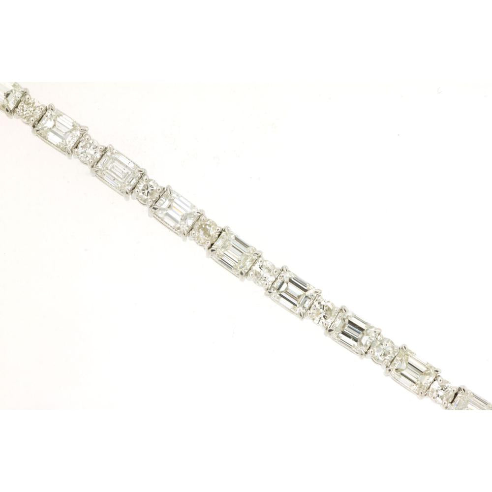Royal 14K White Gold Tennis Bracelet with Alternating Round and Baguette Diamonds - 6.6 Carat Total Diamond Weight