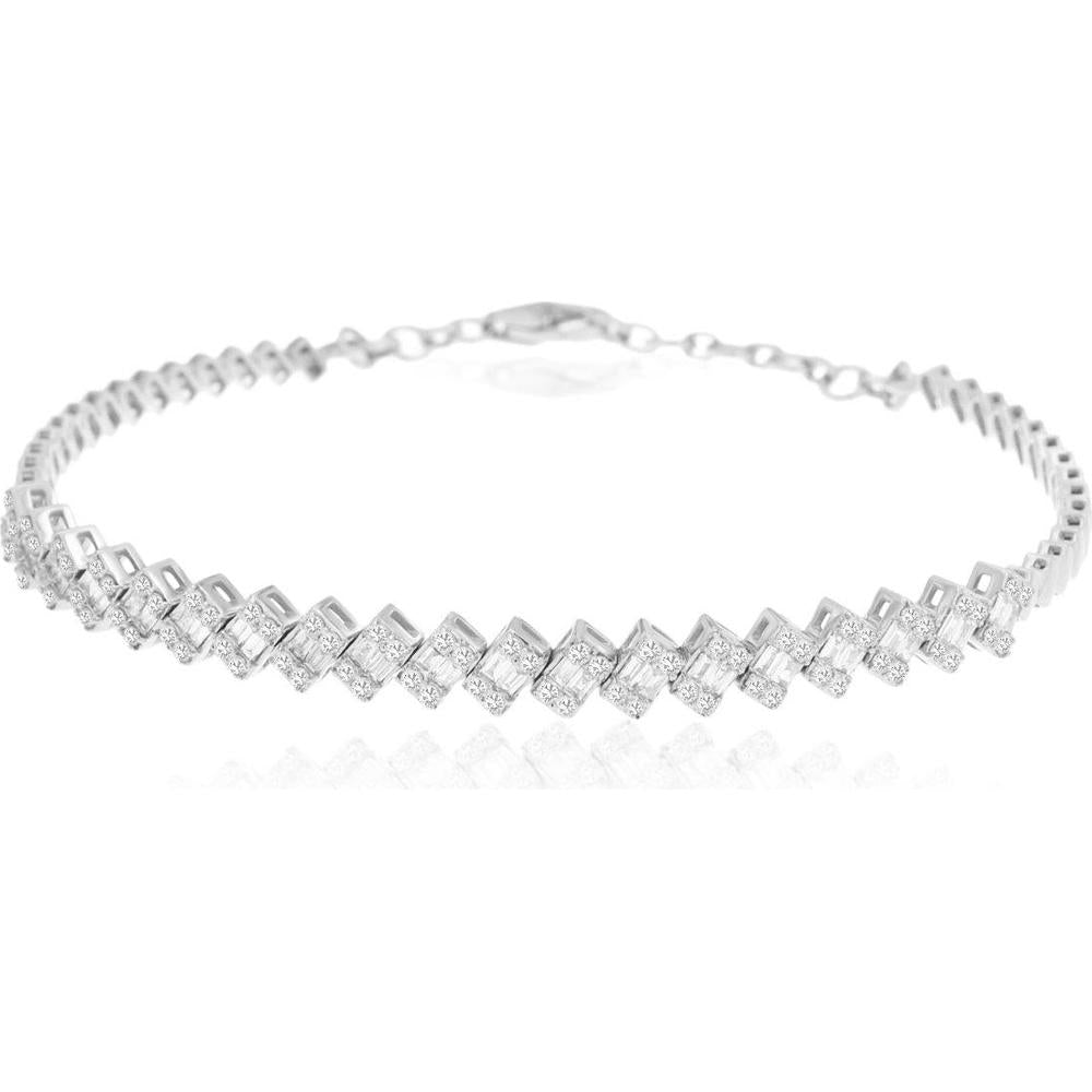 Royal 14K White Gold Tennis Bracelet with Geometric Prong-Set Diamonds - 0.95 Carat Total Diamond Weight