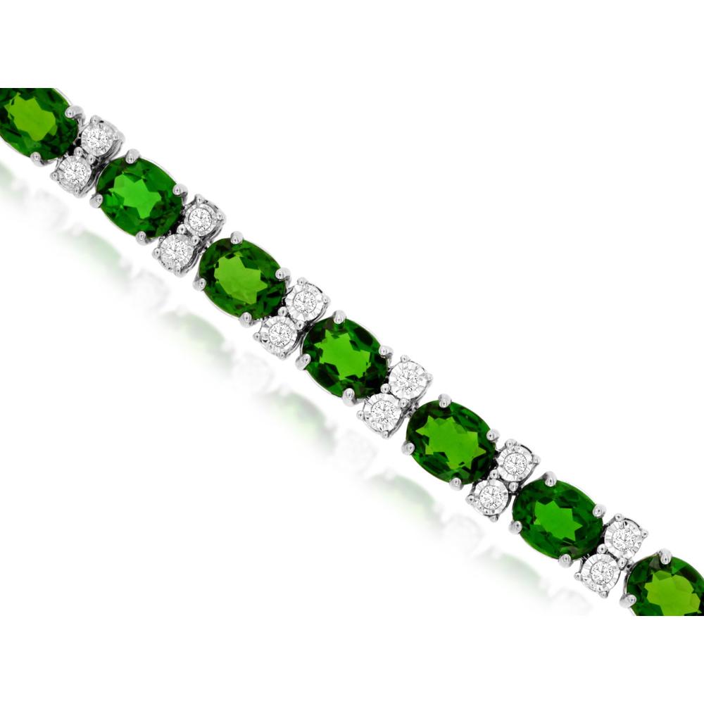 Royal 14K White Gold Tennis Bracelet with Oval Russalite and Round Diamonds - 10.88 Carat Total Gem Weight