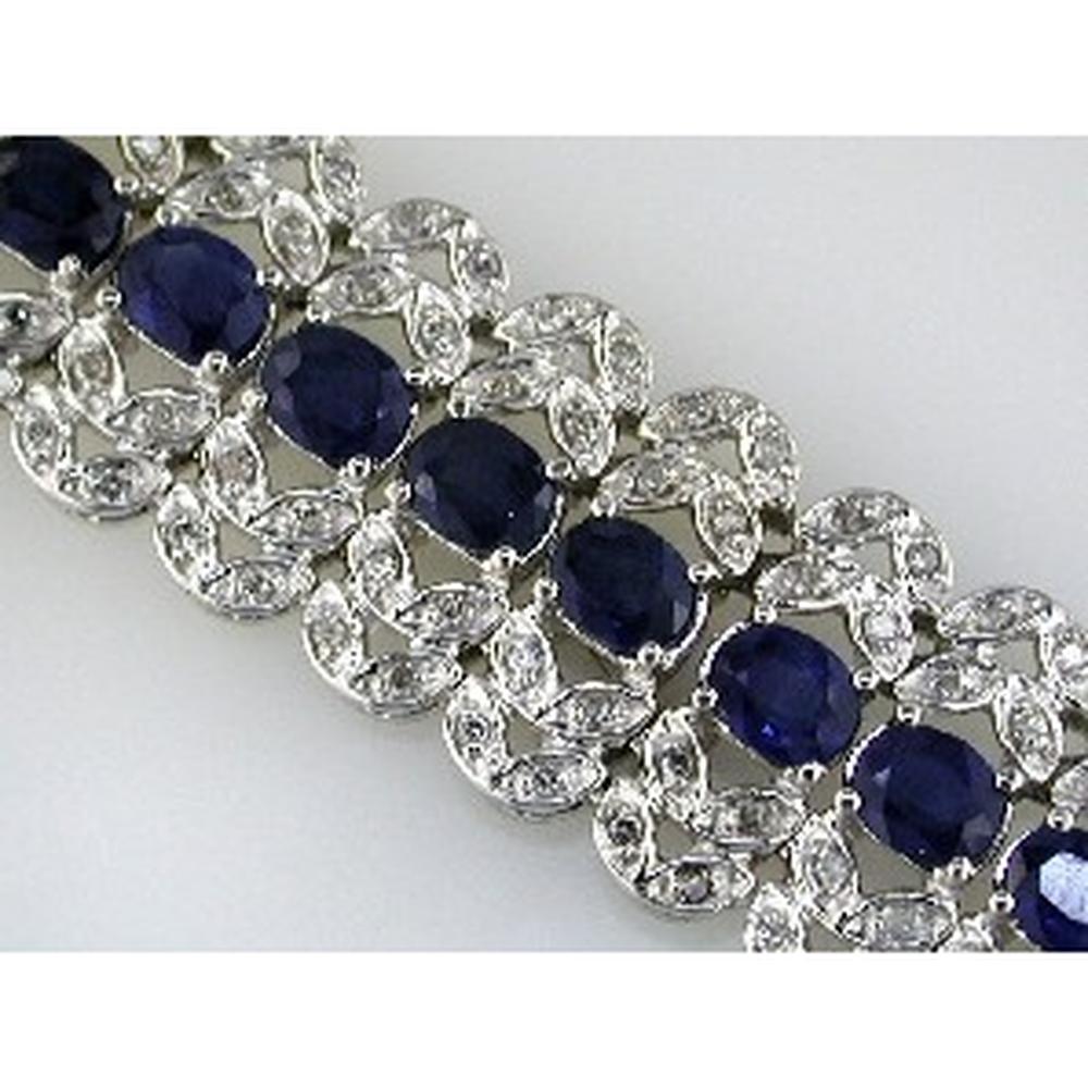 Royal 14K White Gold Tennis Bracelet with Oval Sapphires and Round Diamonds - 14.15 Carat Total Gem Weight