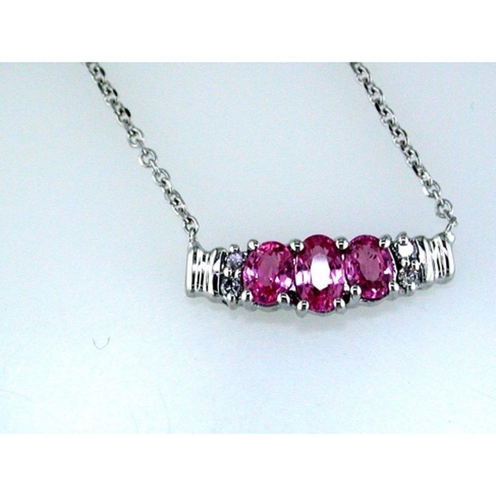 Royal 14K White Gold Three-Stone Diamond & Pink Sapphire Necklace - Timeless Elegance