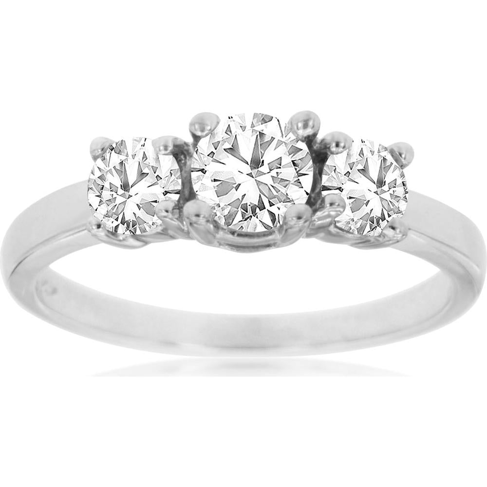 Royal 14K White Gold Three Stone Diamond Engagement Ring - 0.75 Carat Total Diamond Weight