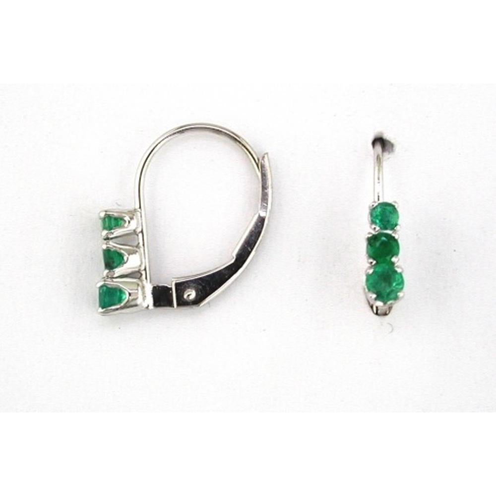 Royal 14K White Gold Three-Stone Emerald Earrings - 0.40 Carats Total Emerald Weight