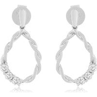 Royal 14K White Gold Twisted Oval Drop Earrings with Prong-Set Round Diamonds - 0.29 Carats Total Diamond Weight