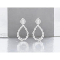 Royal 14K White Gold Twisted Oval Drop Earrings with Prong-Set Round Diamonds - 0.29 Carats Total Diamond Weight