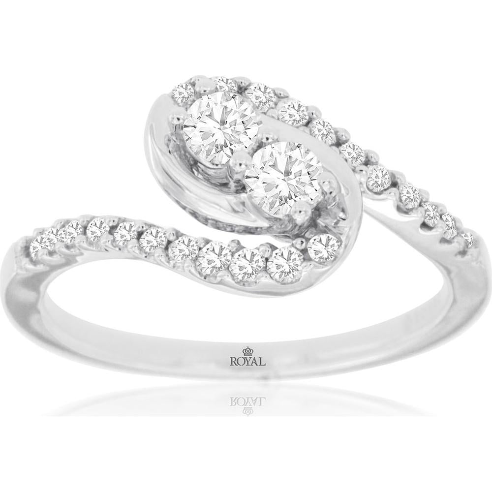Royal 14K White Gold Two Stone Diamond Engagement Ring - 1.00 Carat Total Diamond Weight